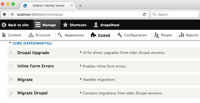 drupal 8 migrate modules enabled